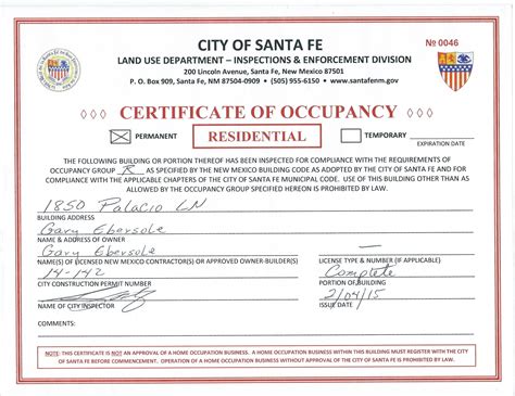 Building Permit and Certificate of Occupancy .
